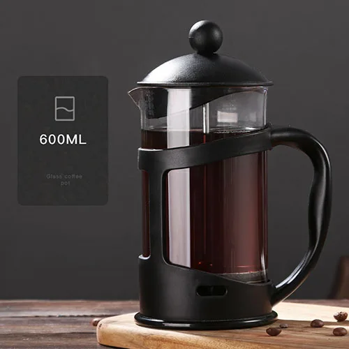 600ML 350 мл/600 мл высокое качество стеклянный французский фильтр кофейник кофе молоко чай горшок с пресс плунжером кофемашина Перколятор инструмент - Цвет: 600ML