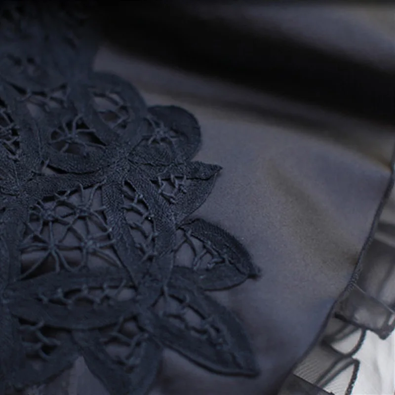 Keer Qiaowa Vintage Black Gothic Skirt Woman Summer 2018 New Arrival Women Mini Organza Ball Gown Skirts with Appliques Flowers | Женская