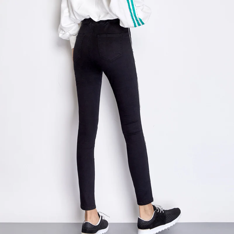 LEIJIJEANS осенние высокие уличные панельные боковые полосы средняя талия полная
