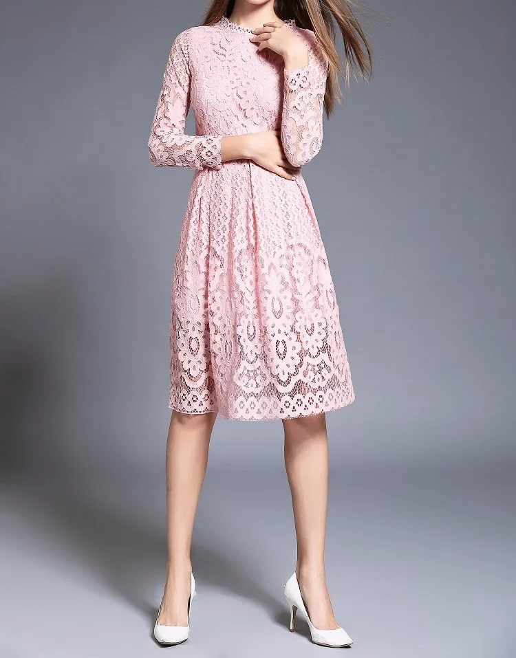 Autumn high quality white lace crochet party casual women's clothing | Женская одежда