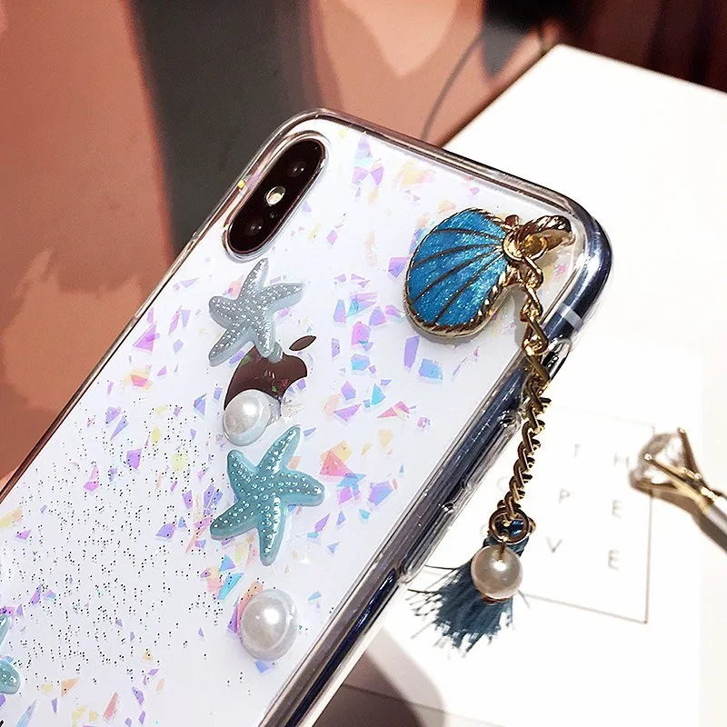 Для iPhone XS чехол для MAX XR Милые 3D жемчужные раковины кисточки Мягкие силиконовые