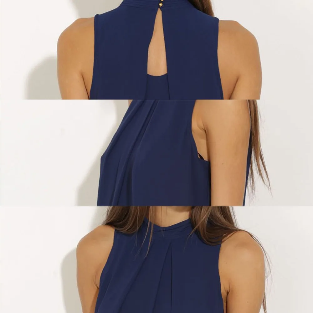 

New Women Tops Casual Chiffon Blouse Chic Elegant Lady Sleeveless Shirts Tops