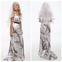 2021 halter white camo camouflage wedding dress bridal gowns sweep train sexy split front long vestidos de mariage country