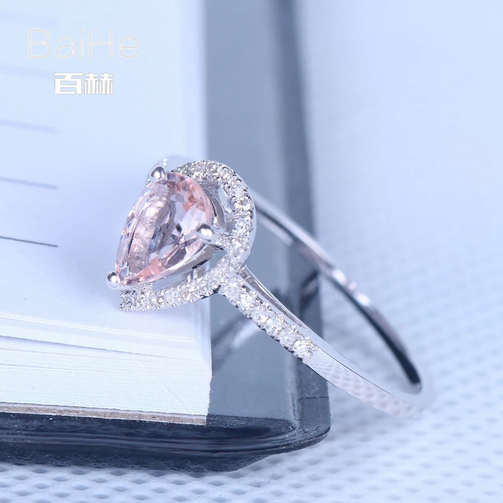 BAIHE подлинной стерлингового серебра 925 0.6ct розовая груша морганитом Для женщин