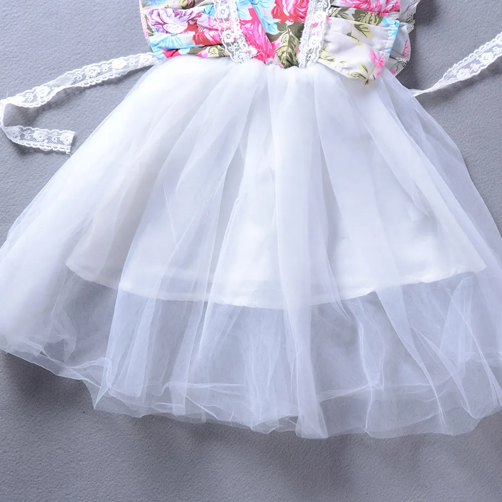 Baby Girl Summer Cute Lace Ruched Dress Floral Ruffled Princess Dresses Children Girls Clothing Set | Детская одежда и обувь
