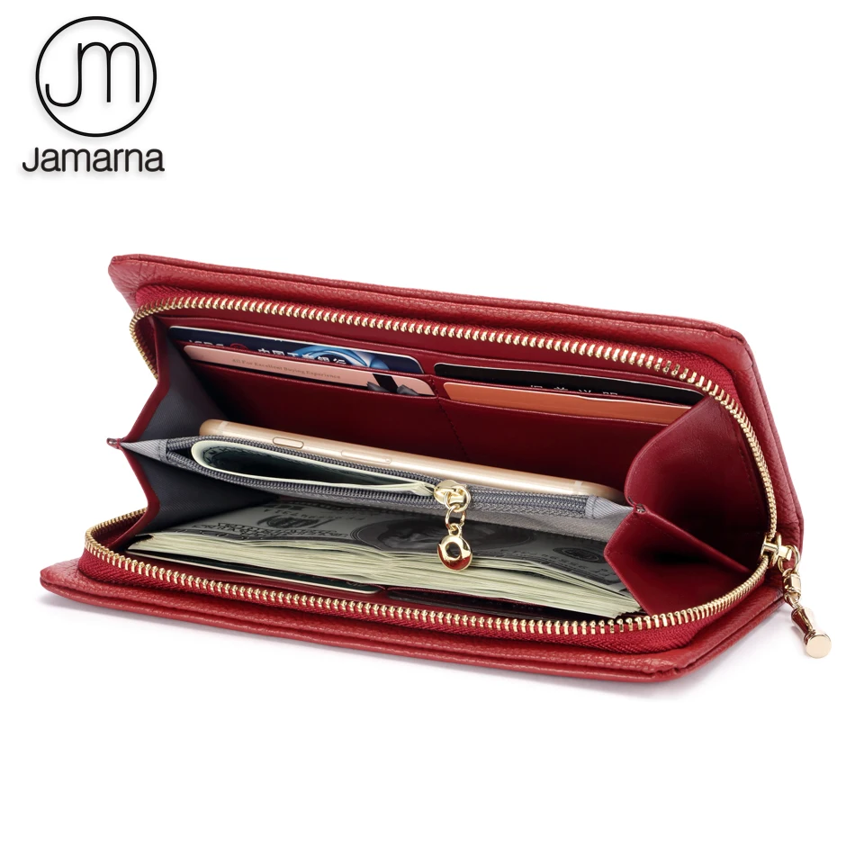 Кошелек jamarna женский натуральная кожа Длинный клатч Красный кошелек для монет