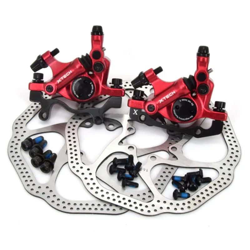 Red Pair and Disc Абсолютно зум-HB-100, масляный дисковый тормоз для горного велосипеда/линия для дорожного велосипеда, масляный тормоз, Складной автомобильный тормозной зажим BB7, универсальный brake1 - Color: Red Pair and Disc
