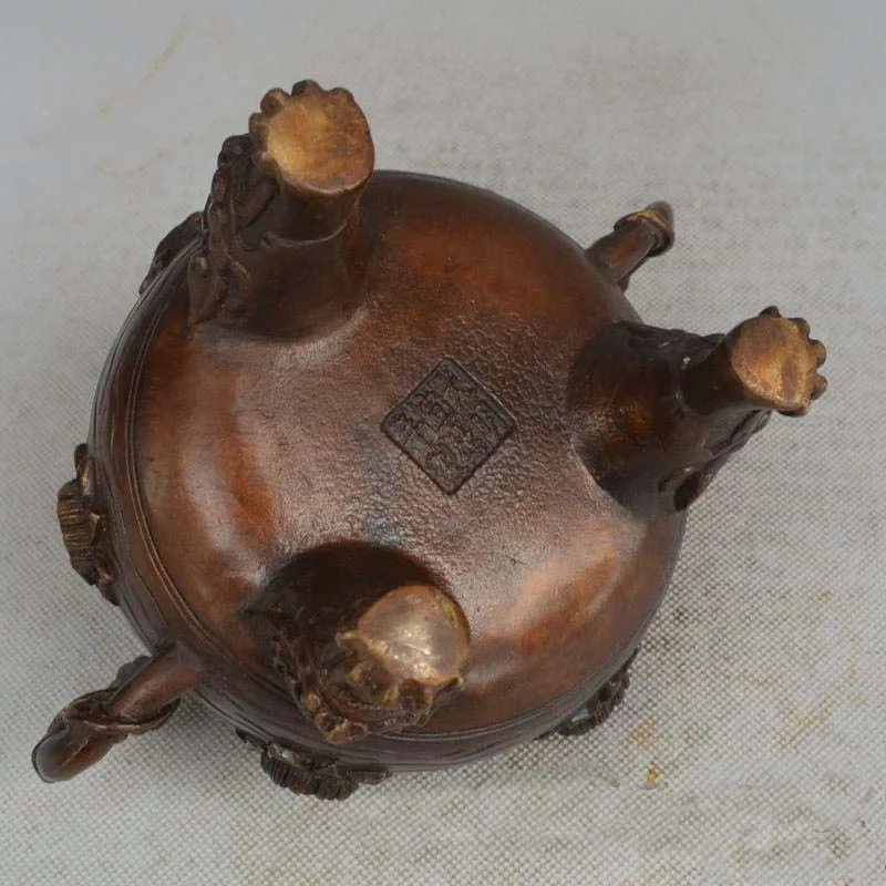 China carved frog luck Red copper water lily incense burner Statue | Дом и сад