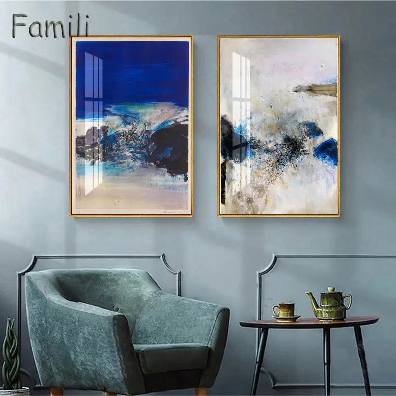 Абстрактный пейзаж светильник синее украшение холст принт постер