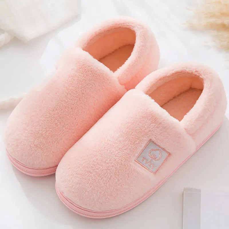 Pink Меховые тапочки для женщин удобные демпинг домашние тапочки; Сезон Зима; женские мягкие тапочки с плоской подошвой, из флока, на нескользящей подошве женская обувь - Цвет: Pink