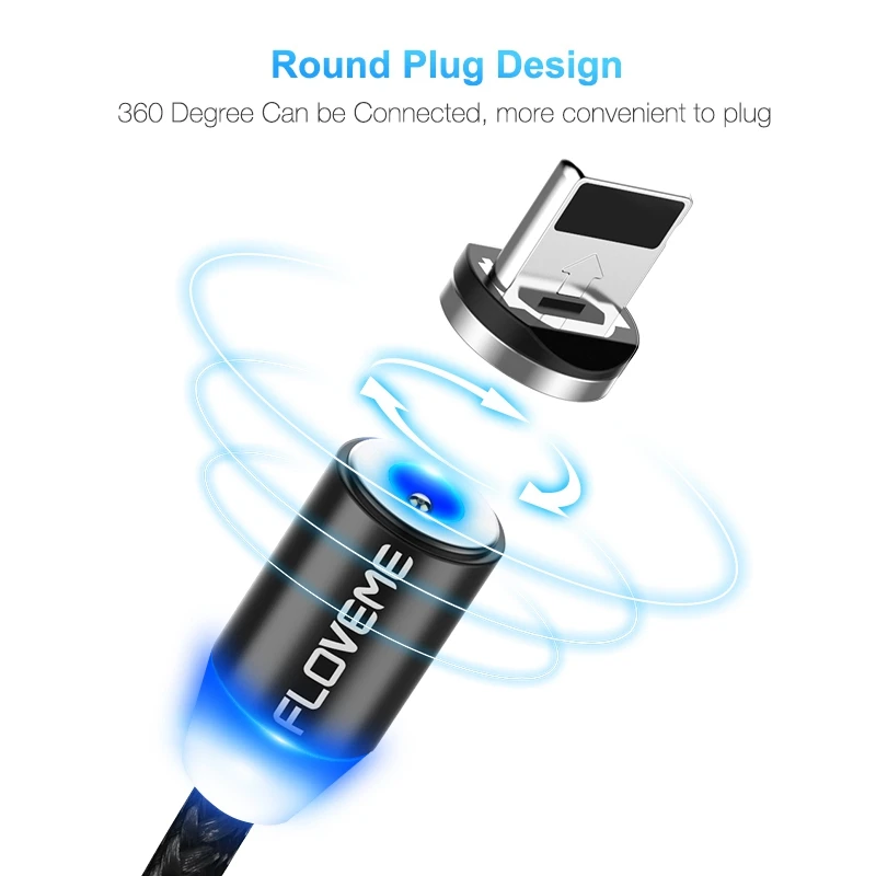 FLOVEME 1 м Магнитный USB кабель, СВЕТОДИОДНЫЙ Магнитный зарядный кабель Micro USB для iPhone X 7 6 5 для samsung Galaxy S8 S9 type C