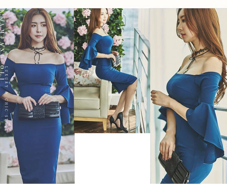 Осень Зима Женское платье синий цвет без бретелек Slash средства ухода за кожей Шеи