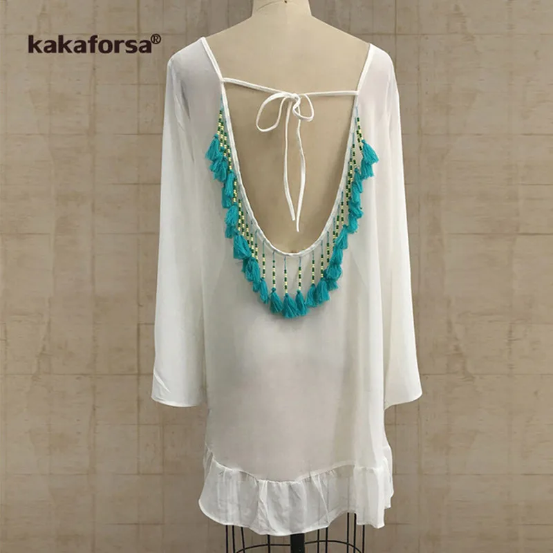 LC30white green Kakaforsa сексуальный вязаный крючком пляжный чехол Холтер летнее пляжное платье хлопчатобумажные купальники закрывающий сплошной халат De Plage Туника бикини чехлы - Цвет: LC30white green