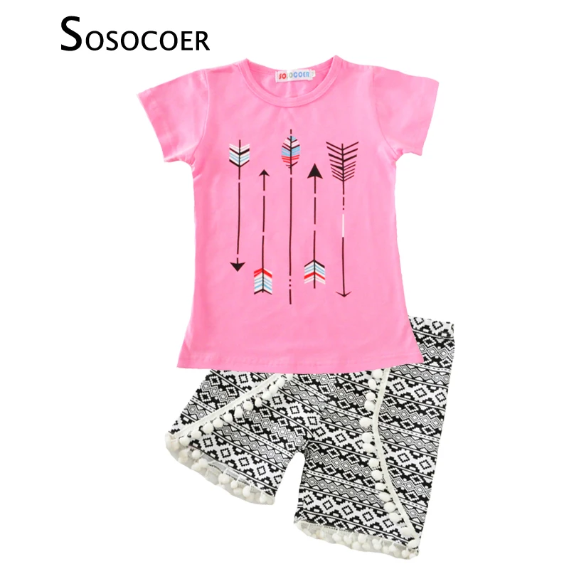 Комплект одежды для девочек SOSOCOER новая летняя Модная стильная футболка со