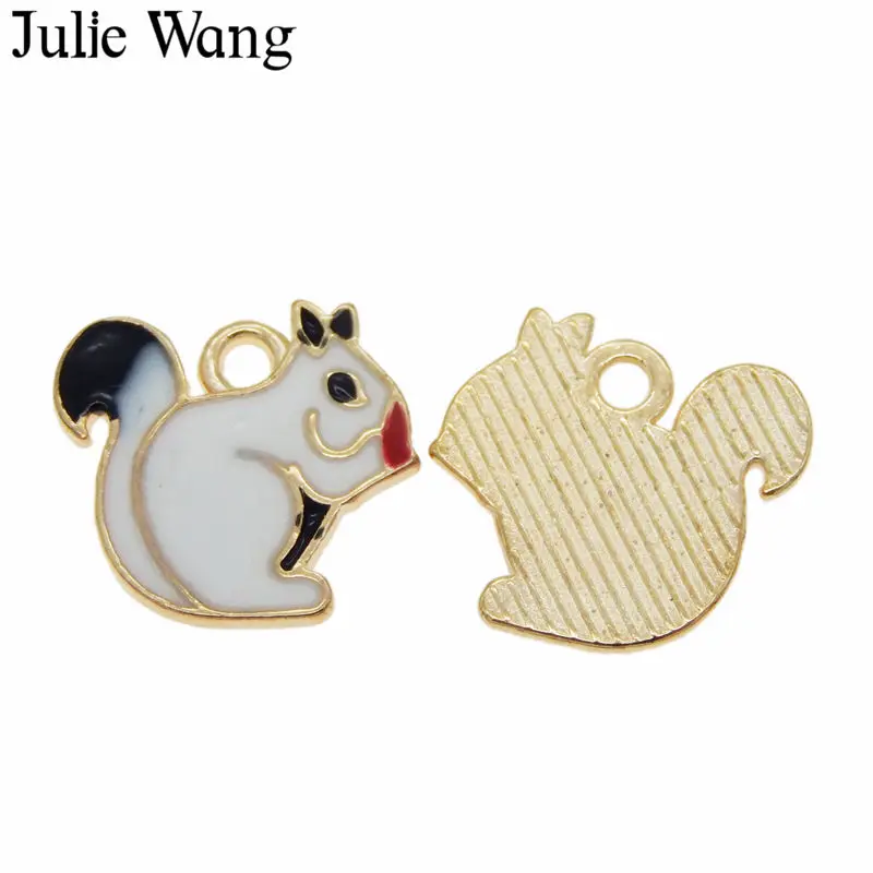 Julie Wang 6 шт. сплав эмаль белка Золотая основа амулеты для животных ожерелье с