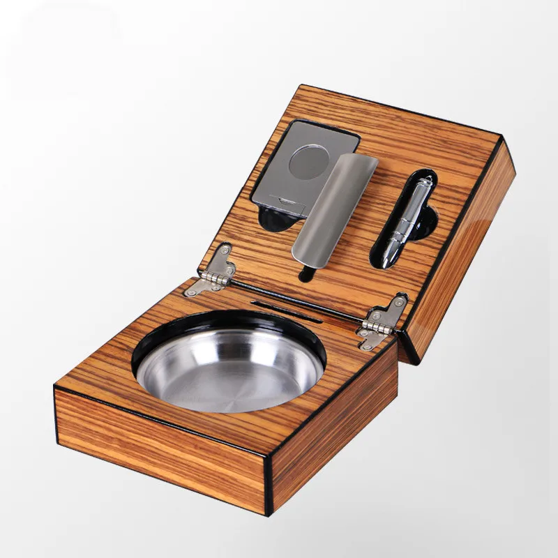 Portable MirageBlack Folding Stainless steel Smoke Slot Soild Wood Cigar Ashtray with Cutter Punch | Дом и сад