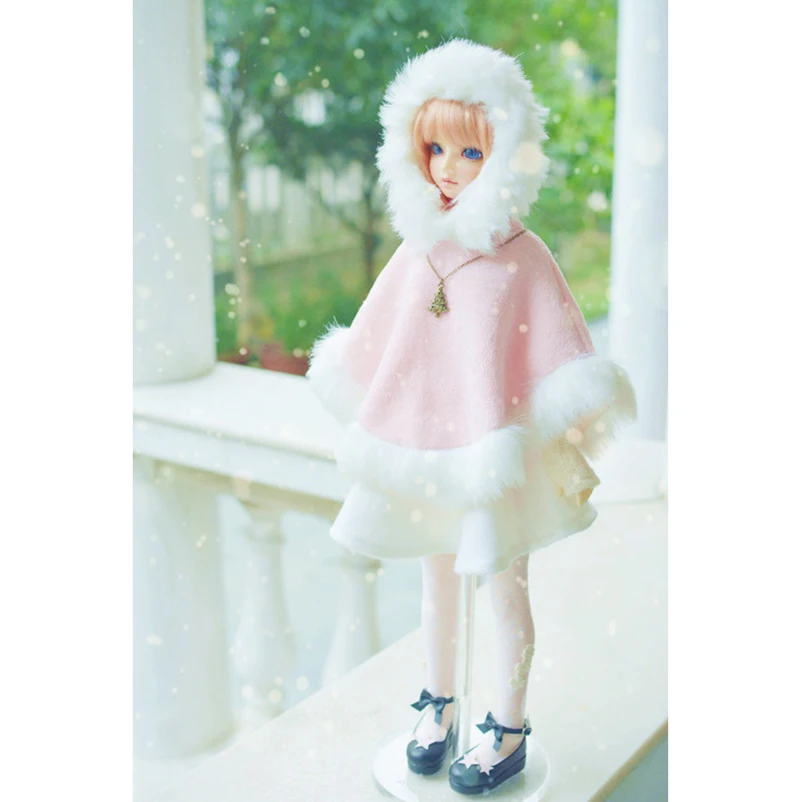 BJD Pink Cloak Mantle Outfits Clothing For 1/4 17in 44cm 1/3 24in Tall Female  MSD SD DK DZ AOD DD Doll
