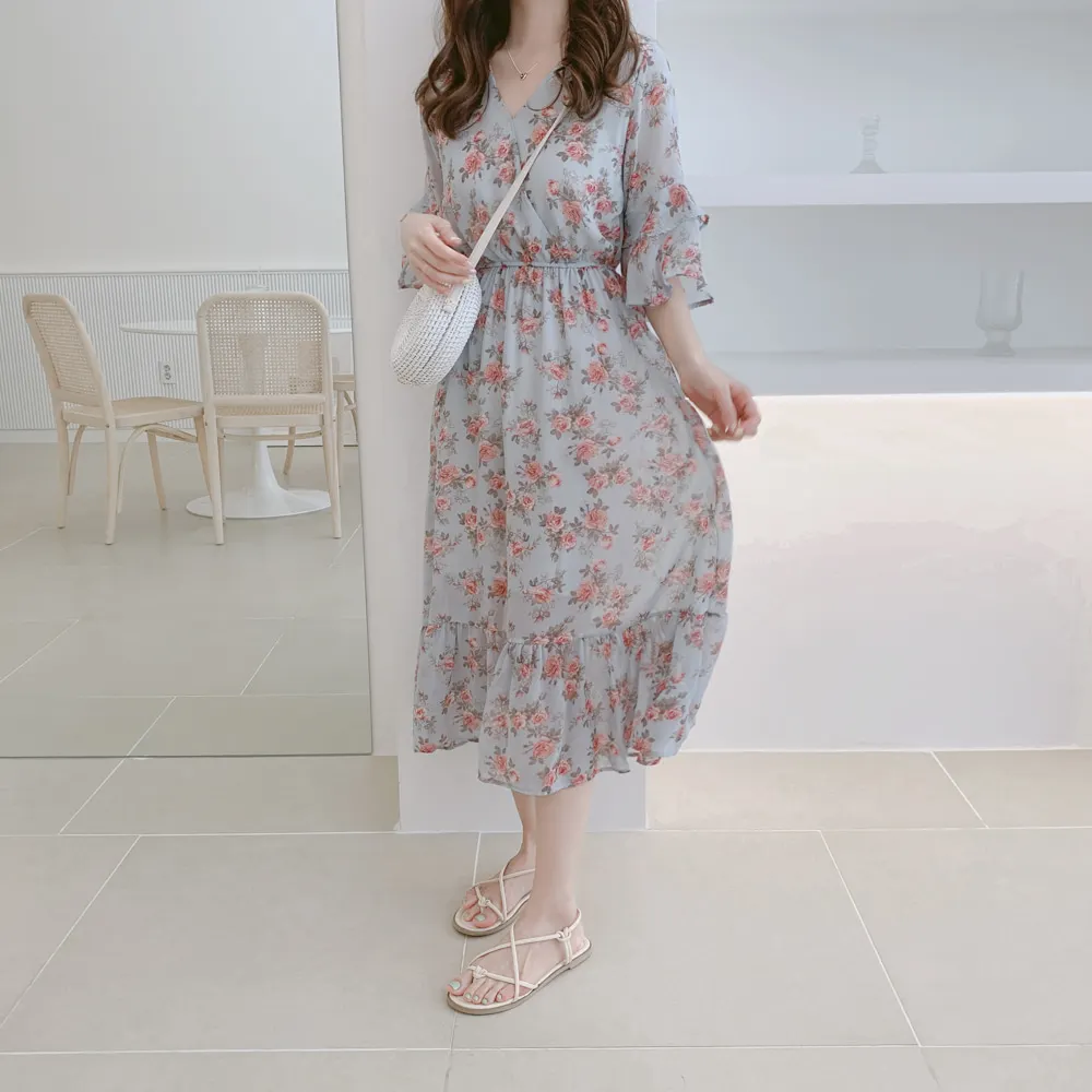 Большие размеры, летнее платье для девочек, Boho, вечерние, женские, винтажные платья, шифоновое, синее, розовое, с принтом, с коротким рукавом, женские платья, LongRobe Vestido