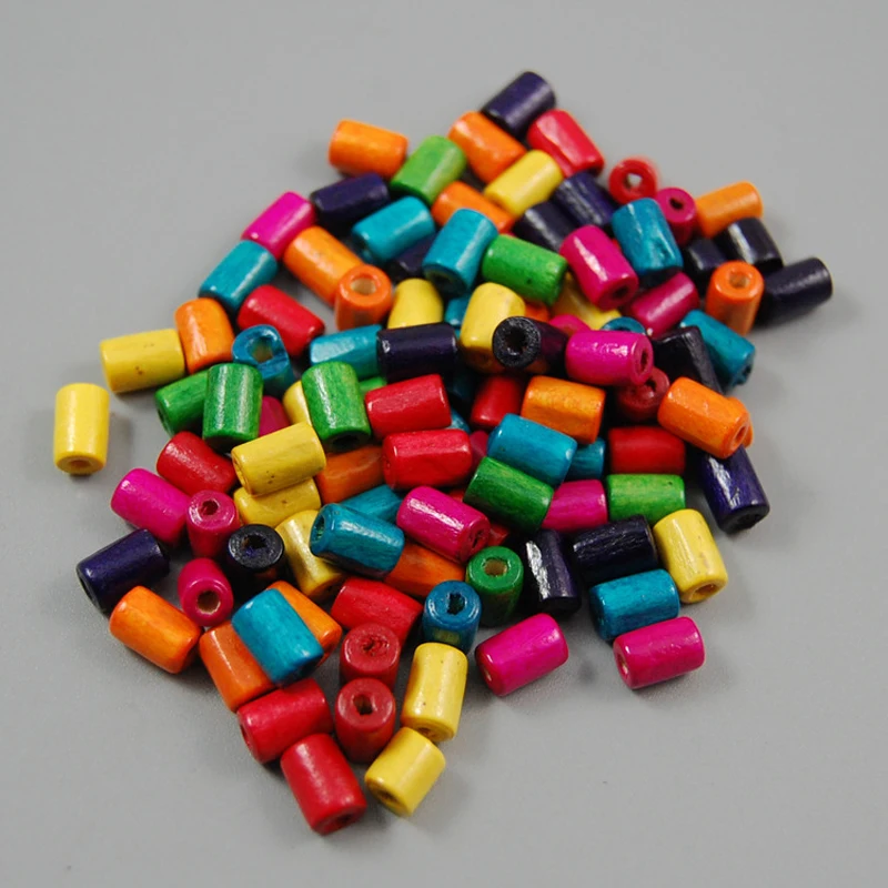 

200 шт./лот 8x5 мм красочные деревянные бусины «сделай сам» в форме цилиндра, деревянные бусины россыпью для изготовления ювелирных изделий, ак...