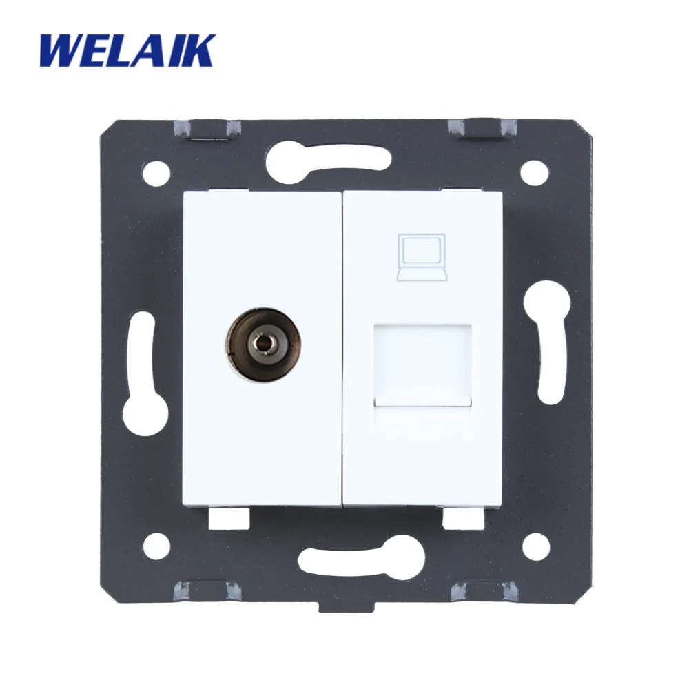 WELAIK EU-стандартный ТВ-компьютерная розетка DIY-части стены-ТВ компьютер-части гнезд-без стеклянной панели A8 ТВ корова/б