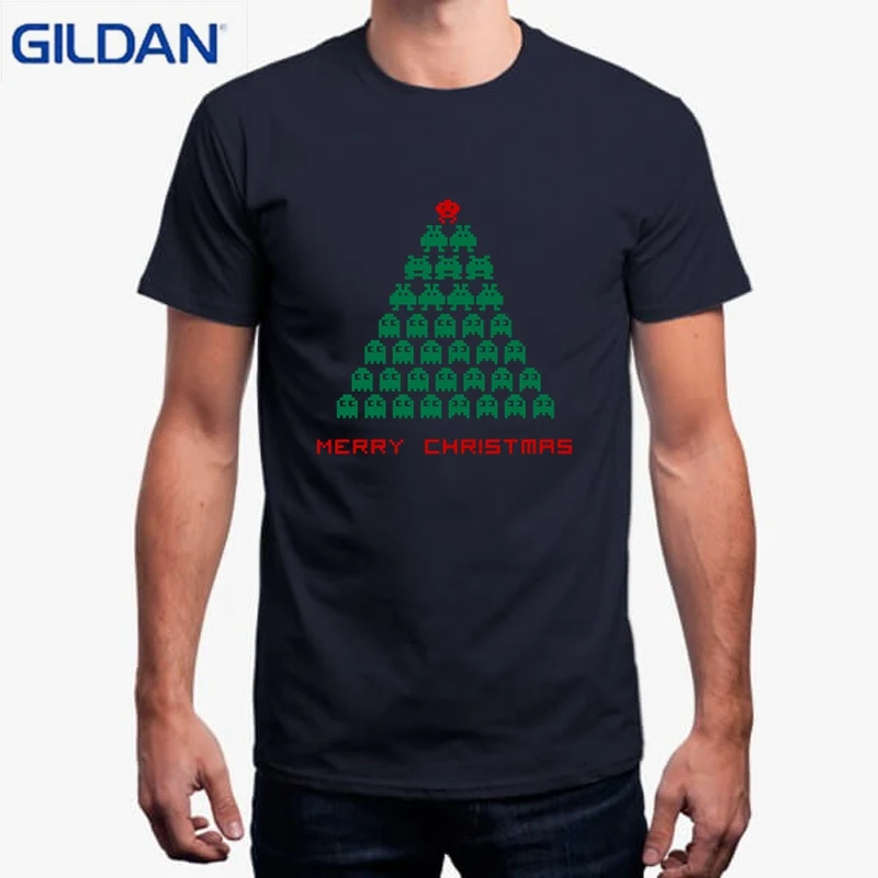 Уникальный Для мужчин футболка принт Camisa Negra Hombre Merry Рождество пиксельный Монстр
