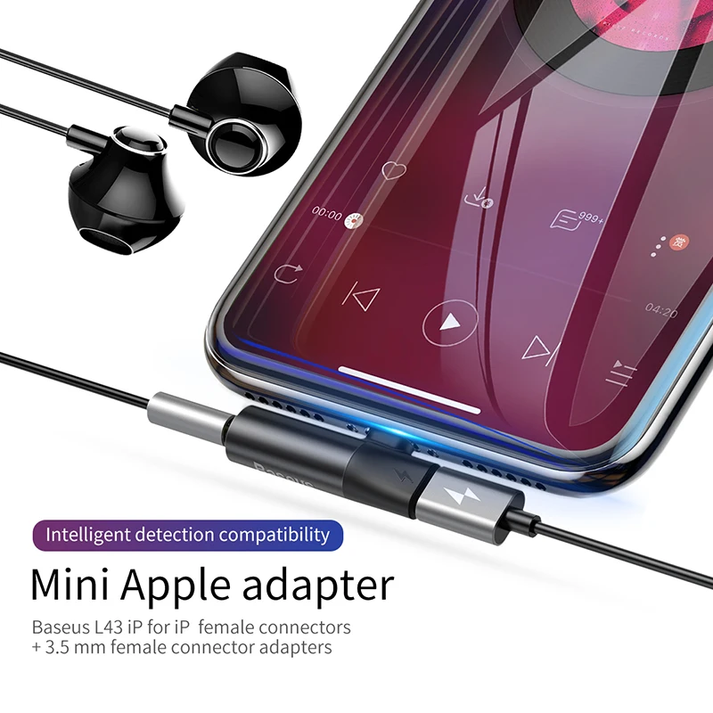 Baseus для зарядки + Музыка 2 в 1 Lightning до 3 5 мм Jack адаптер аудио кабель iPhone X XS Max XR