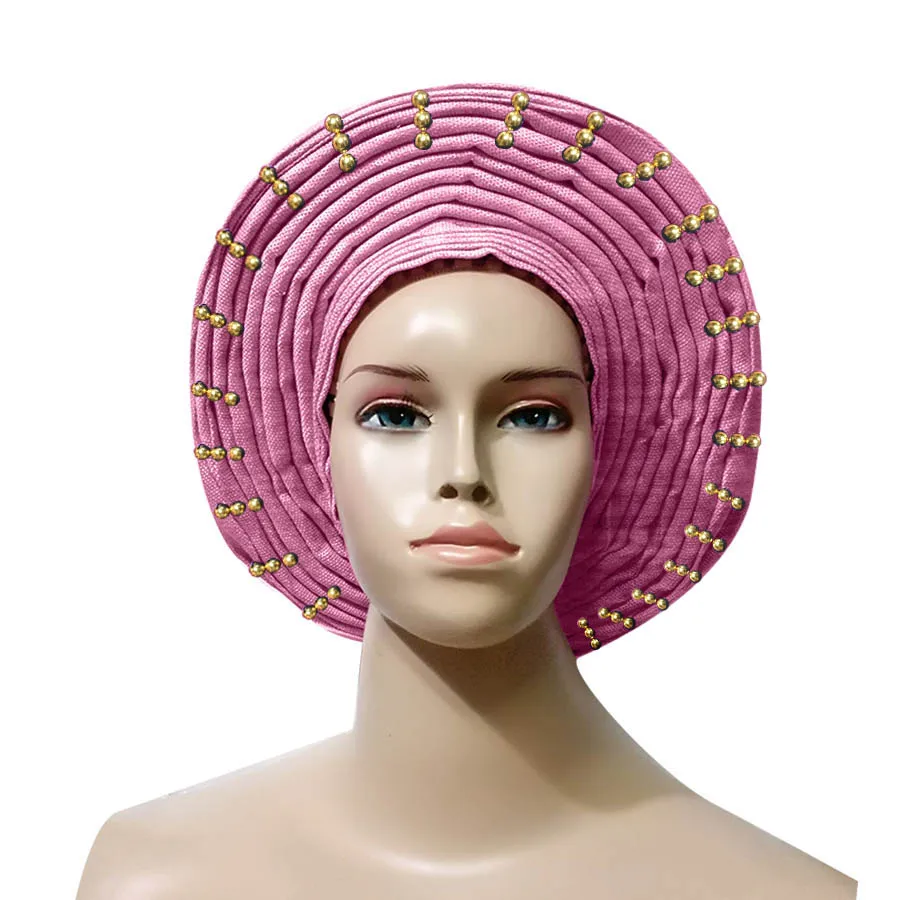 pink Африканский aso oke головной убор из бисера головные уборы Авто геле нигерийский asobi головной убор Африканский тюрбан - Цвет: pink