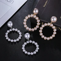 luxury korean version gentlewoman white imitation pearls female drop earrings simple pink brincos for 2019 women bride jewelry