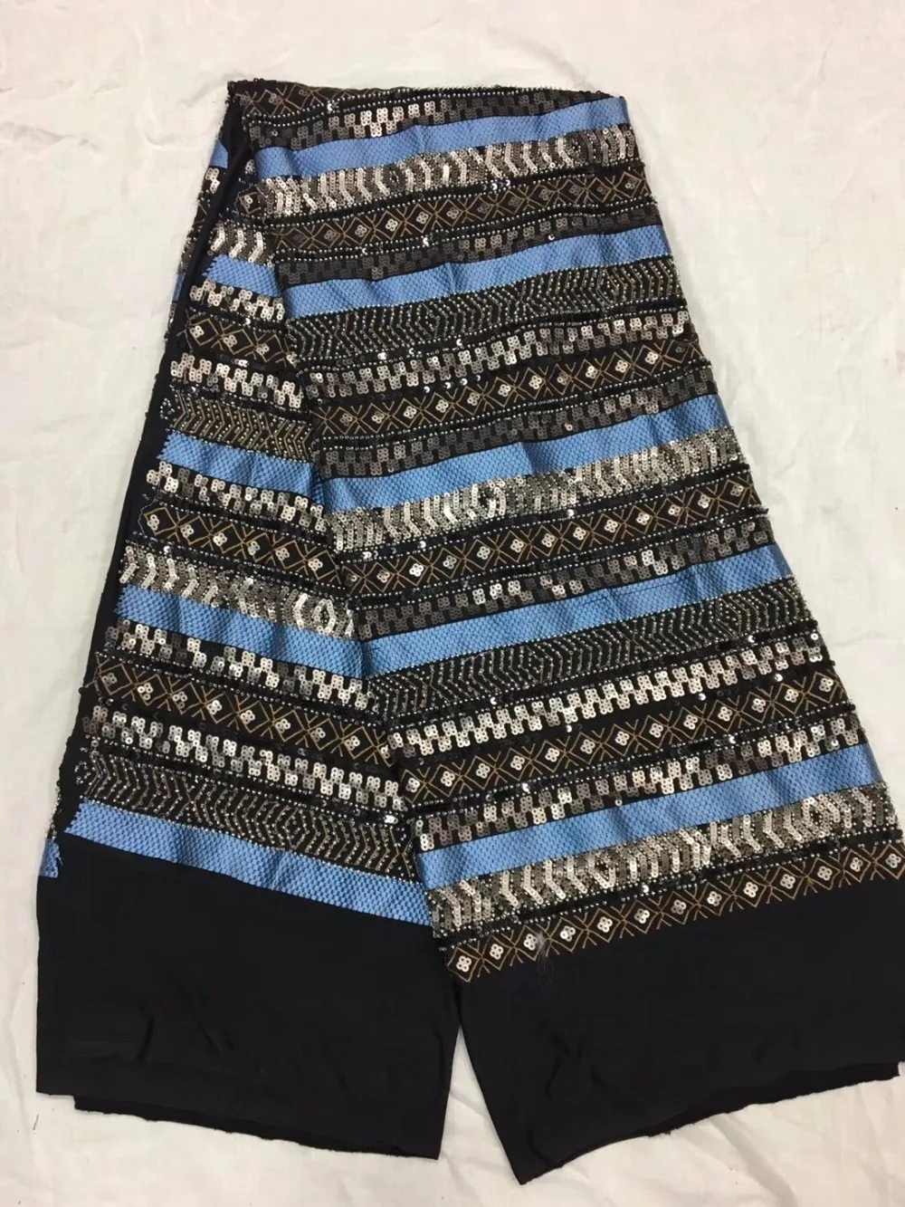 

2yards hot fashion Ethnic style 3mm sequins with High density beads on mesh embroidery lace asoebi party dress lace fabric
