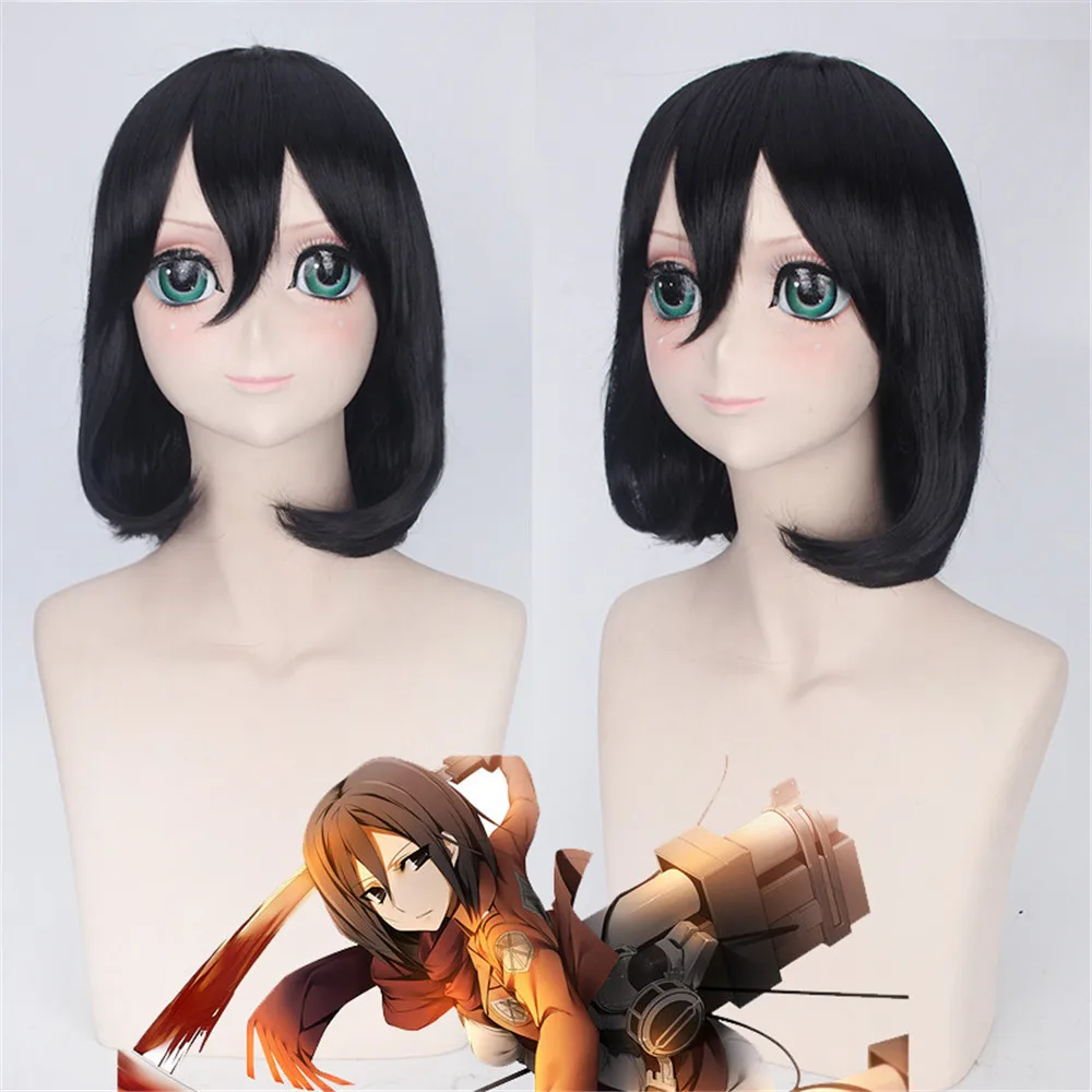 Головной убор Titan Mikasa Ackerman короткий натуральный черный синтетический парик для