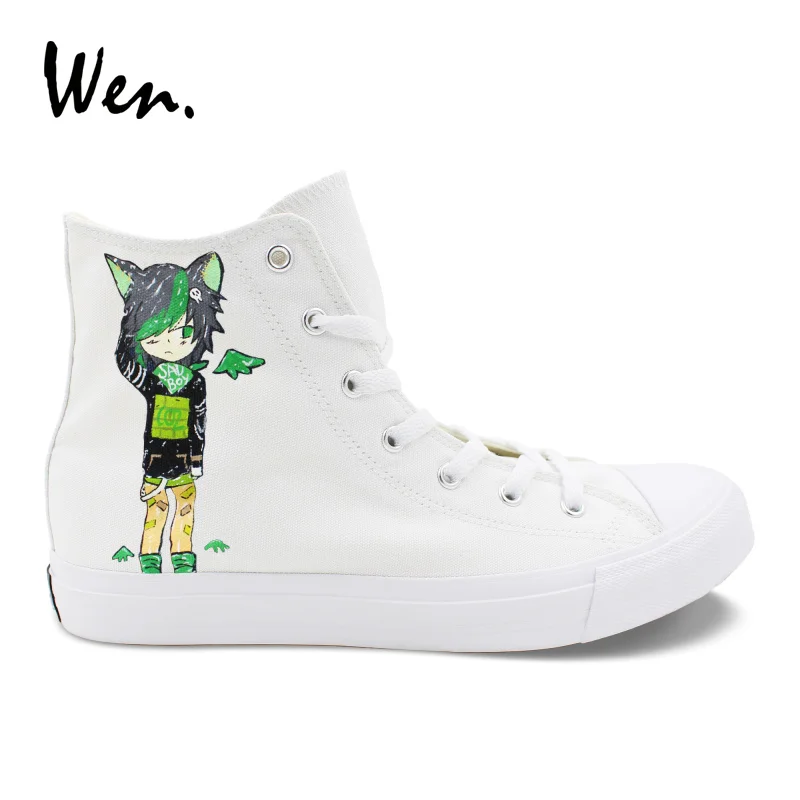 

Wen Boy Girl Shoes Hand Painted Cartoon Dex Midnight And Dirk Strider Cat High Help White Sneakers Canvas Graffiti Plimsolls