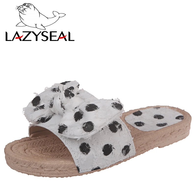 LazySeal Flat With Slides Woman Shoes Polka Dot Slippers Women Butterfly-knot Flip Flop Holiday Beach Plus Size 35-43 | Обувь