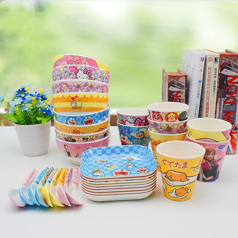 Creative cute cartoon children's tableware dishes dish spoon cup four-piece suit gift A5 melamine environmental protection table | Мать и