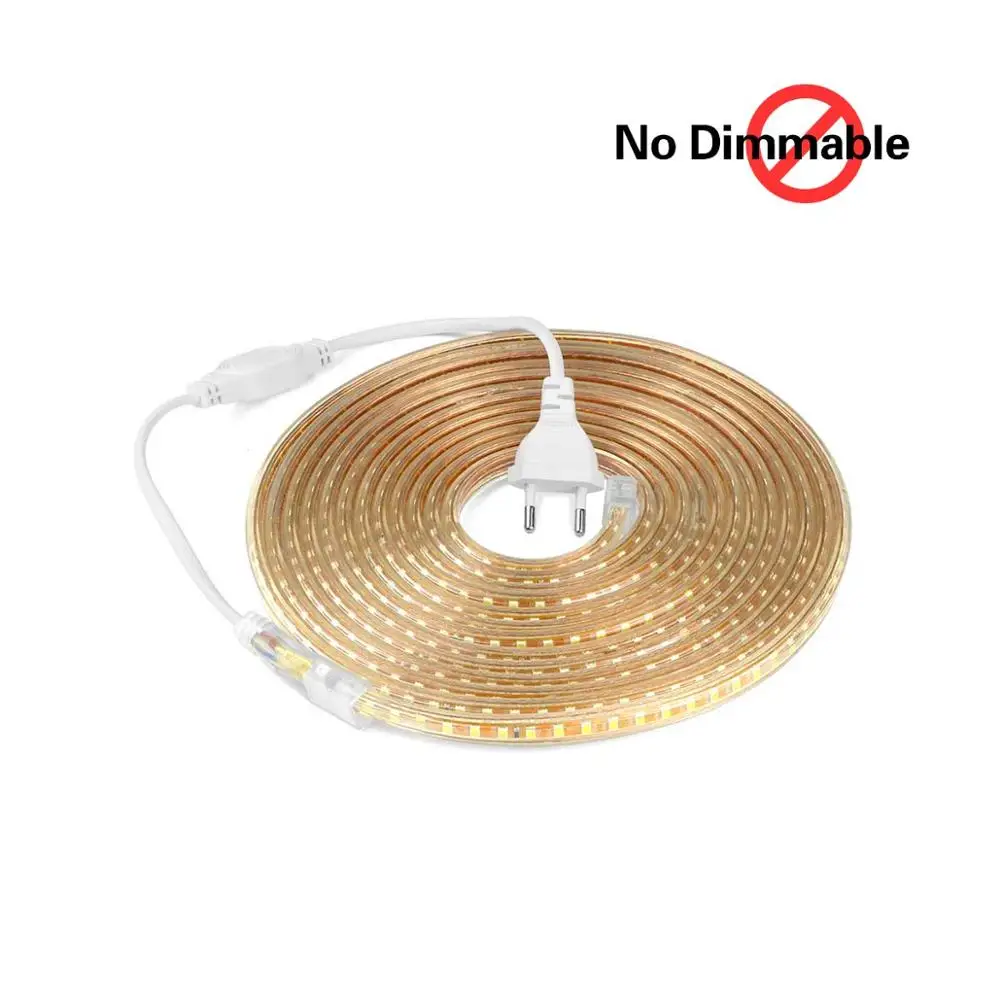 Non-Dimmable Светодиодная лента с регулируемой яркостью, 2835, 220 В, AC, водонепроницаемая гирлянда, Рождественское украшение, уличное освещение, гирлянда, 120 светодиодный s/M, штепсельная вилка европейского стандарта, источник питания - Испускаемый цвет: Non-Dimmable