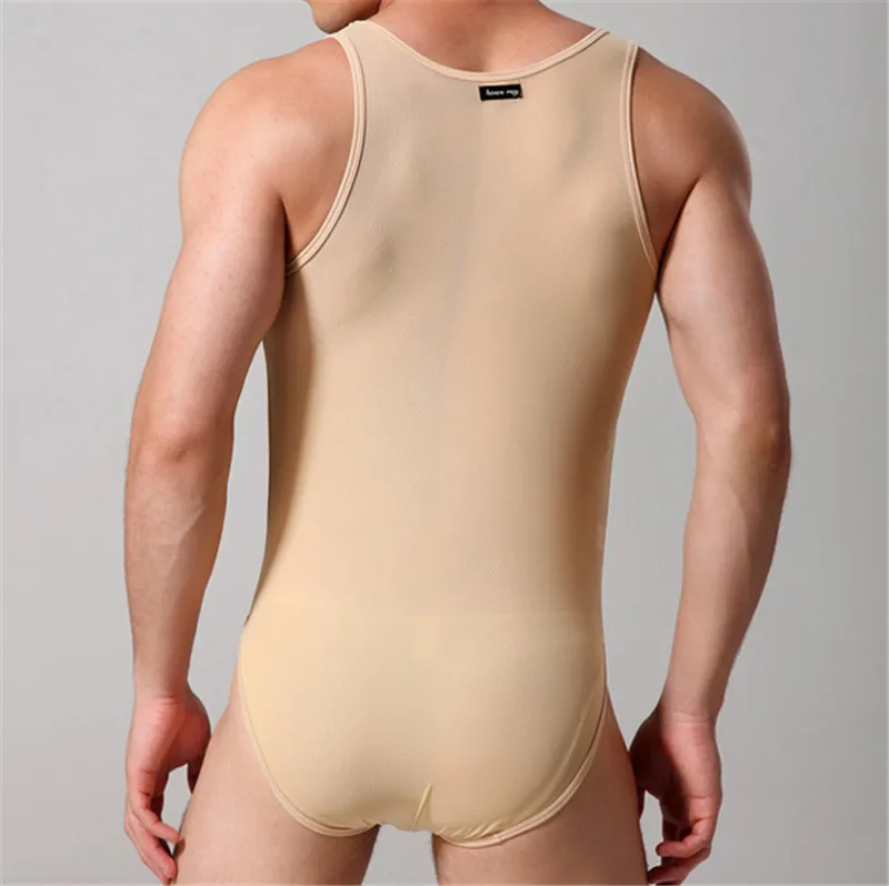 Sexy Undershirts Lingerie Men's Bodysuit Transparent Mesh Bodysuit Ultra-thin Sexy Sleeveless Slim Pajamas Men Undershirts