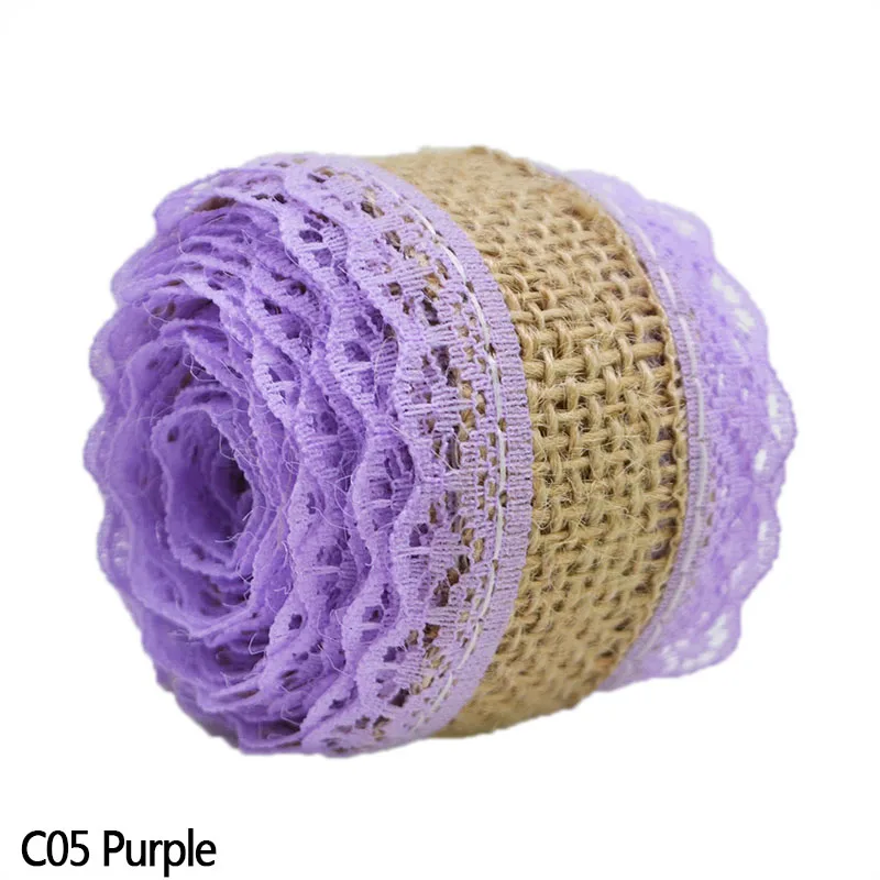 C05 Purple 2 м/рулон многоцветная джутовая кружевная лента деревенские свадебные украшения из натурального кружева обрезанная лента джутовые мешковины поделки на Рождество - Цвет: C05 Purple
