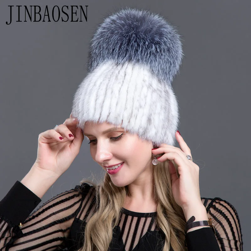 JINBAOSEN русская Лыжная шапка из меха норки комбинированная с модной меховой