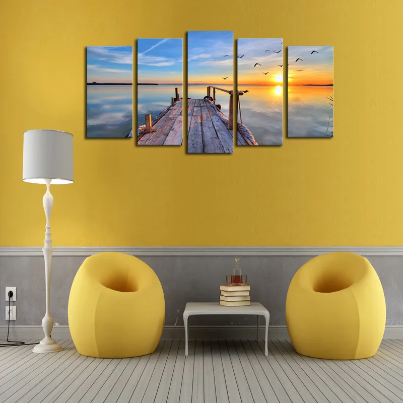 5 шт. морской мост Современный домашний декор холст печатных Картина Закат Уолл