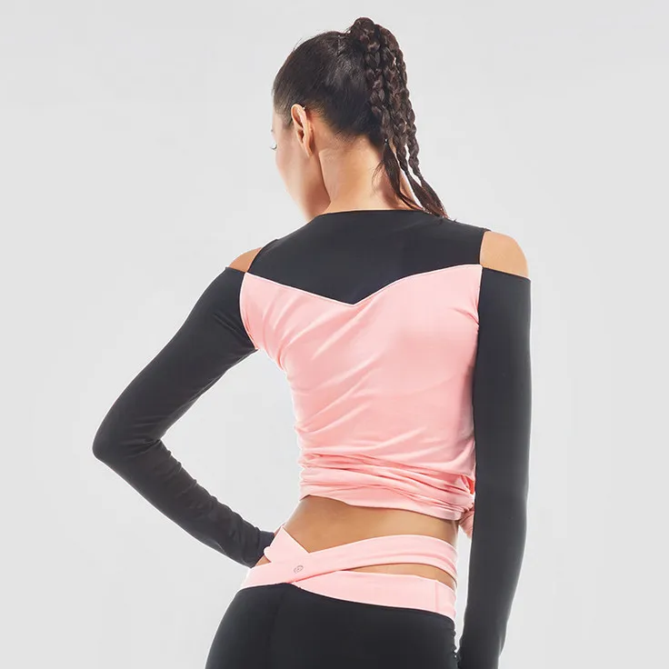 С длинными рукавами с вырезами на плечах сексуальный женский топ для йоги