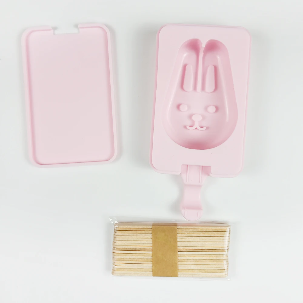 Silicone Ice Cream Mold Animal Icecream Bar Maker Cow Rabbit Pig Ice Cube Jello Mold Tray Square DIY Frozen Sucker Popside Tools
