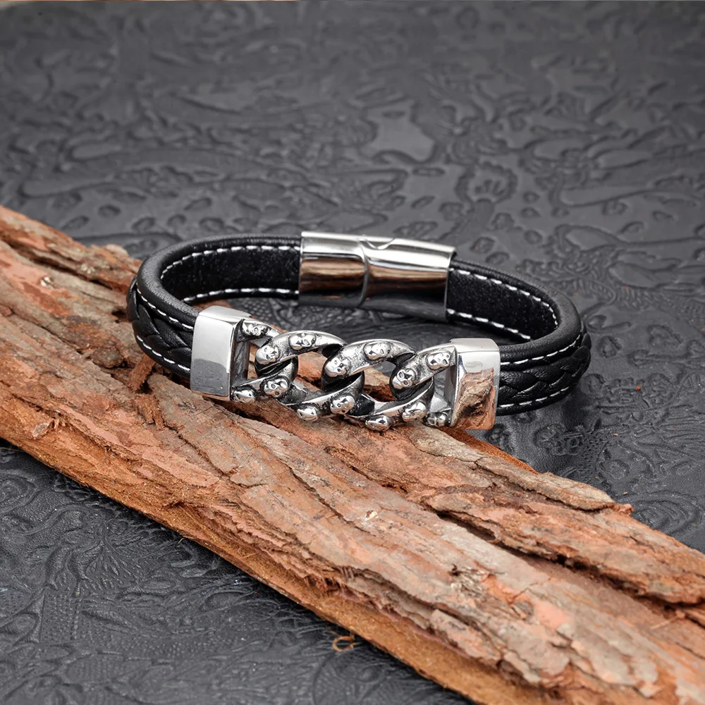 Популярный браслет из воловьей кожи кожаный нержавеющей стали влюбленных