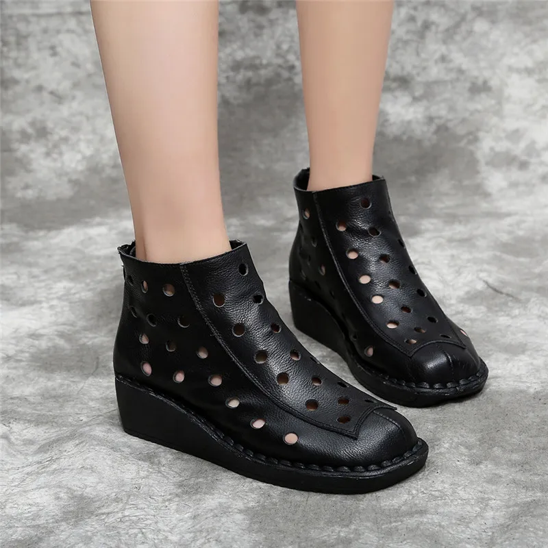 DRFARGO/летние ботильоны для женщин из натуральной кожи дышащие ботинки на молнии