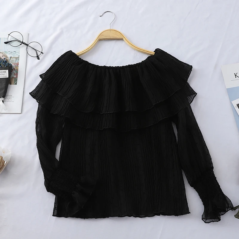 Женская шифоновая блузка с вышивкой Повседневная Базовая рубашка в горошек