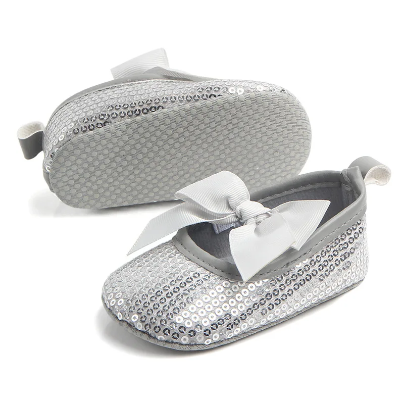 Детская девочка младенец мягкие хлопковые принцесса бант-бабочка подошва блестящие девочки платья обувь для новорожденных нескользящие 0-12М