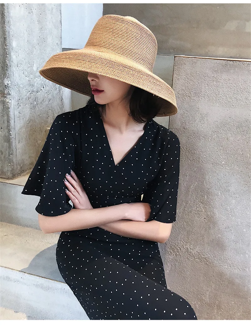 Женское пляжное платье в горошек черно-белое длинное ТРАПЕЦИЕВИДНОЕ ПЛАТЬЕ с