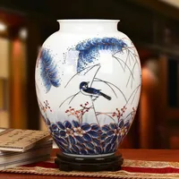 Jingdezhen High-grade Hand Painted Reed Bird Flower Vase Home Decoration Tabletop Porcelain Vase