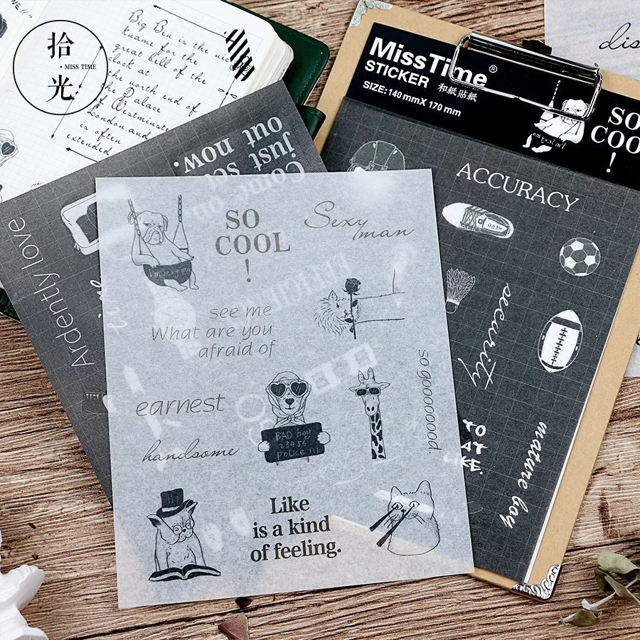 

4PCS New Cartoon White And Black Element Children Stationery Stickers For DIY Albums Scrapbooking Diary Decoration Depicting