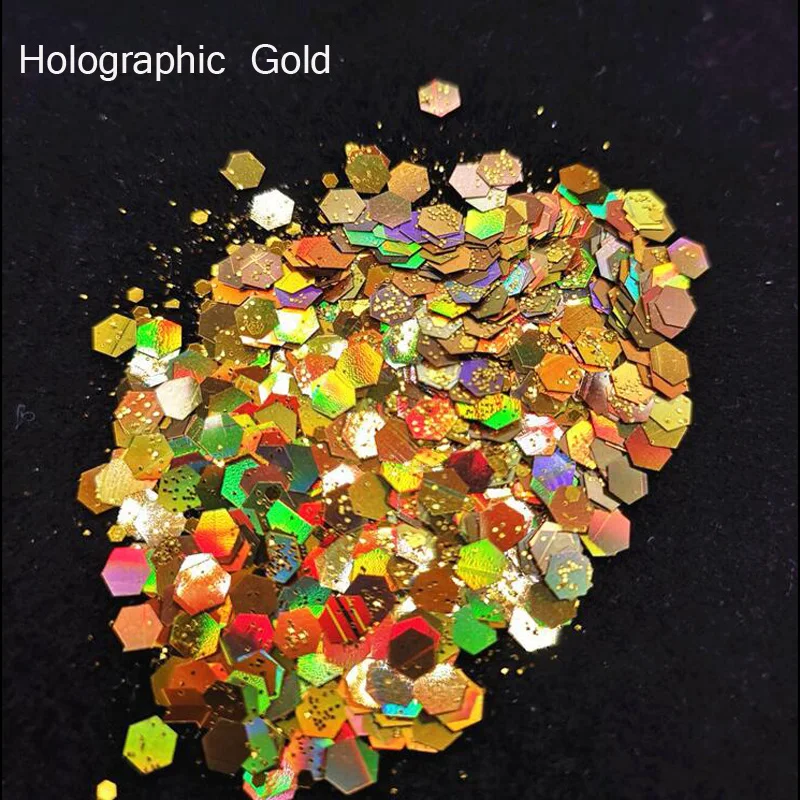 Holographic Gold Голографические Блестки для ногтей, чешуйки, переливающиеся блестки, сделай сам, для макияжа лица и глаз, для волос на теле, для фестиваля, массивные блестящие украшения для ногтей - Цвет: Holographic Gold