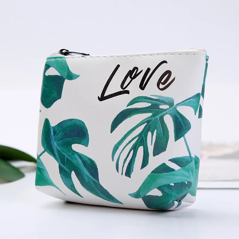 Новые женские кошельки для монет с принтом листьев модный кошелек на молнии