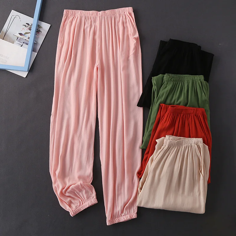 

Plus Size Sleep Wear for Women Pajama Pants Summer Solid Night Pants Elastic Waist Sleep Bottoms Lounge Sleepwear